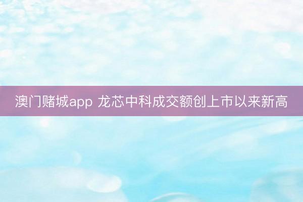 澳门赌城app 龙芯中科成交额创上市以来新高