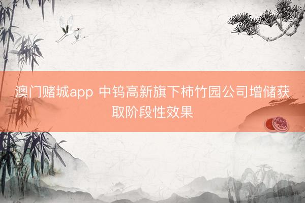 澳门赌城app 中钨高新旗下柿竹园公司增储获取阶段性效果