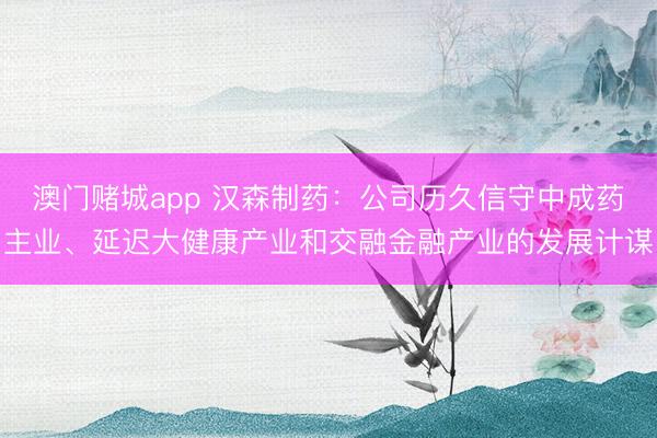 澳门赌城app 汉森制药：公司历久信守中成药主业、延迟大健康产业和交融金融产业的发展计谋