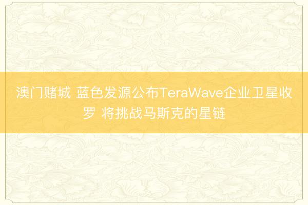 澳门赌城 蓝色发源公布TeraWave企业卫星收罗 将挑战马斯克的星链