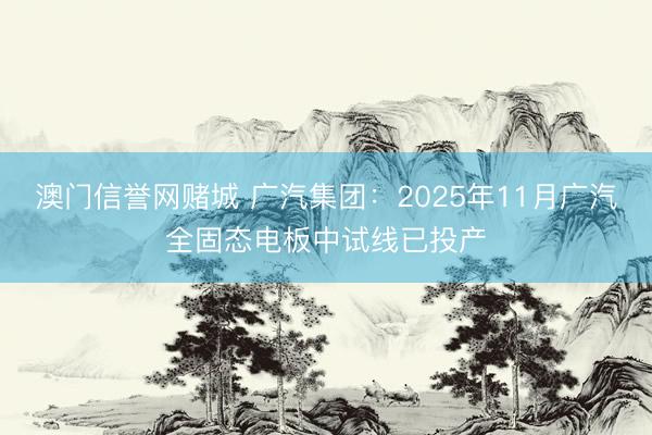 澳门信誉网赌城 广汽集团：2025年11月广汽全固态电板中试线已投产