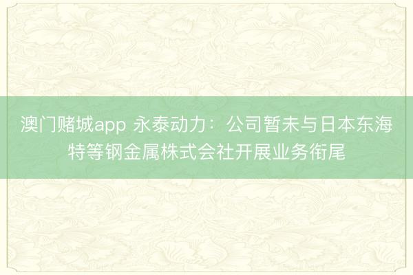 澳门赌城app 永泰动力：公司暂未与日本东海特等钢金属株式会社开展业务衔尾