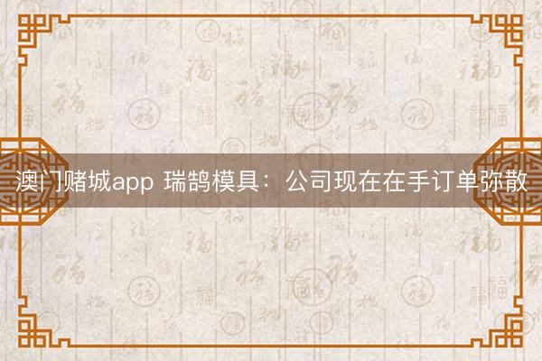 澳门赌城app 瑞鹄模具：公司现在在手订单弥散