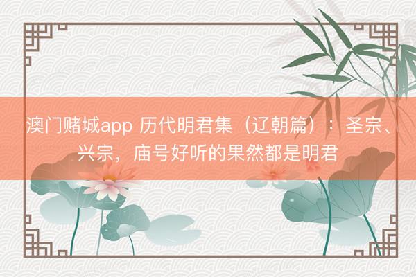 澳门赌城app 历代明君集(辽朝篇):圣宗、兴宗,庙号好听的果然都是明君