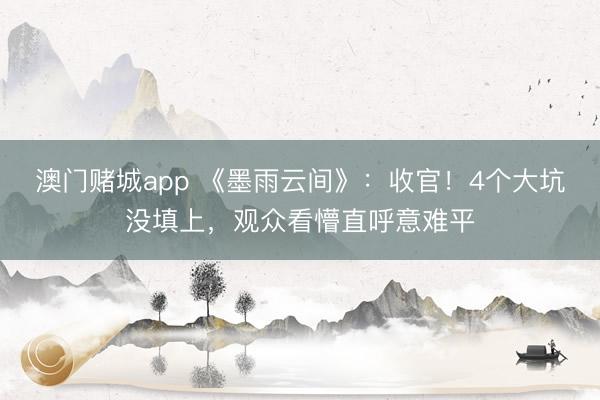 澳门赌城app 《墨雨云间》：收官！4个大坑没填上，观众看懵直呼意难平