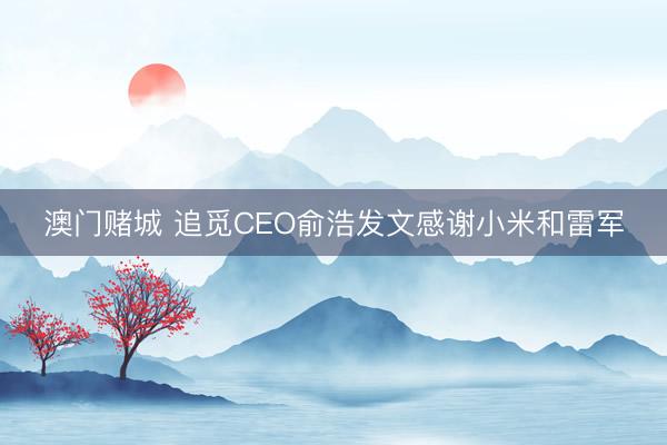澳门赌城 追觅CEO俞浩发文感谢小米和雷军