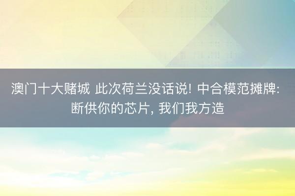 澳门十大赌城 此次荷兰没话说! 中合模范摊牌: 断供你的芯片, 我们我方造