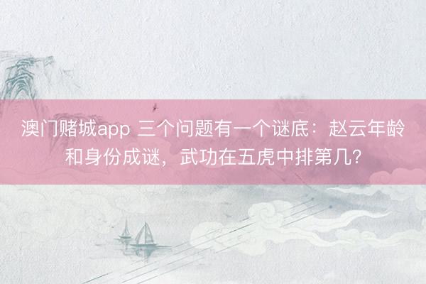 澳门赌城app 三个问题有一个谜底：赵云年龄和身份成谜，武功在五虎中排第几？