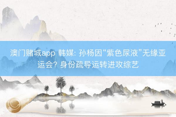 澳门赌城app 韩媒: 孙杨因“紫色尿液”无缘亚运会? 身份疏导运转进攻综艺