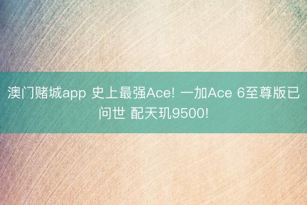 澳门赌城app 史上最强Ace! 一加Ace 6至尊版已问世 配天玑9500!