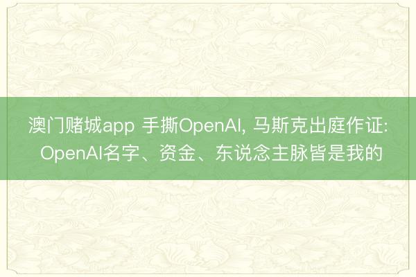 澳门赌城app 手撕OpenAI， 马斯克出庭作证: OpenAI名字、资金、东说念主脉皆是我的