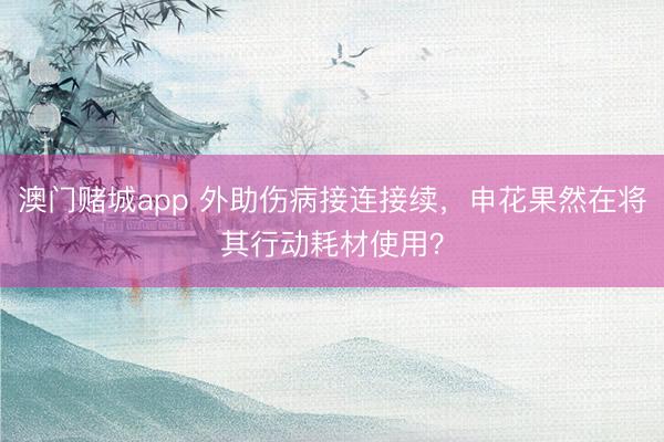 澳门赌城app 外助伤病接连接续，申花果然在将其行动耗材使用？