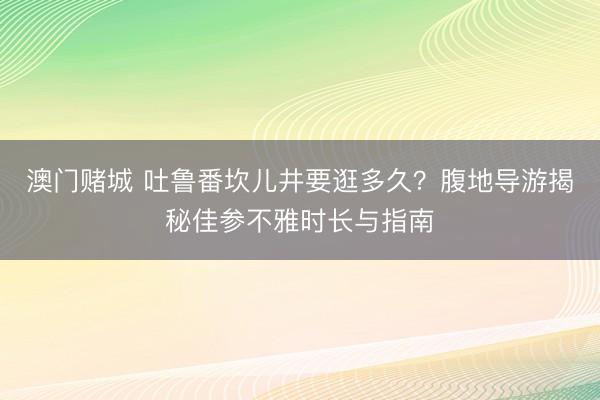 澳门赌城 吐鲁番坎儿井要逛多久？腹地导游揭秘佳参不雅时长与指南