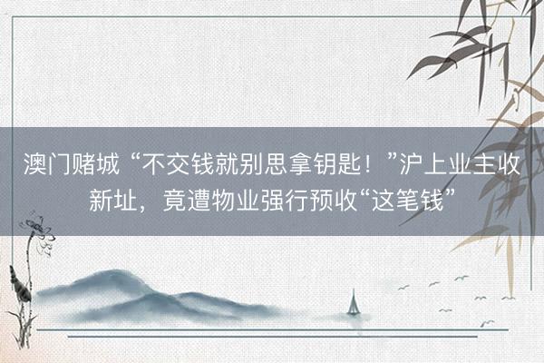 澳门赌城 “不交钱就别思拿钥匙！”沪上业主收新址，竟遭物业强行预收“这笔钱”